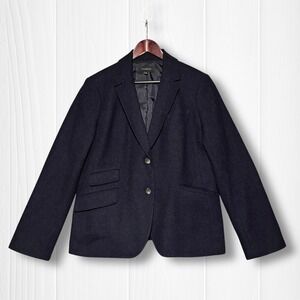 Talbots Wool Blend Peplum Back Two Button Blazer Women Size 16 Navy Blue
